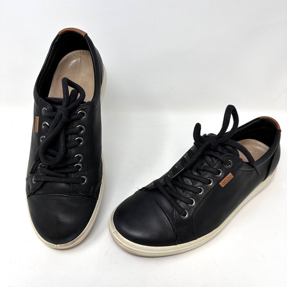 Ecco Soft 7 Leather‎ Sneaker Black Size 7 - Picture 1 of 9